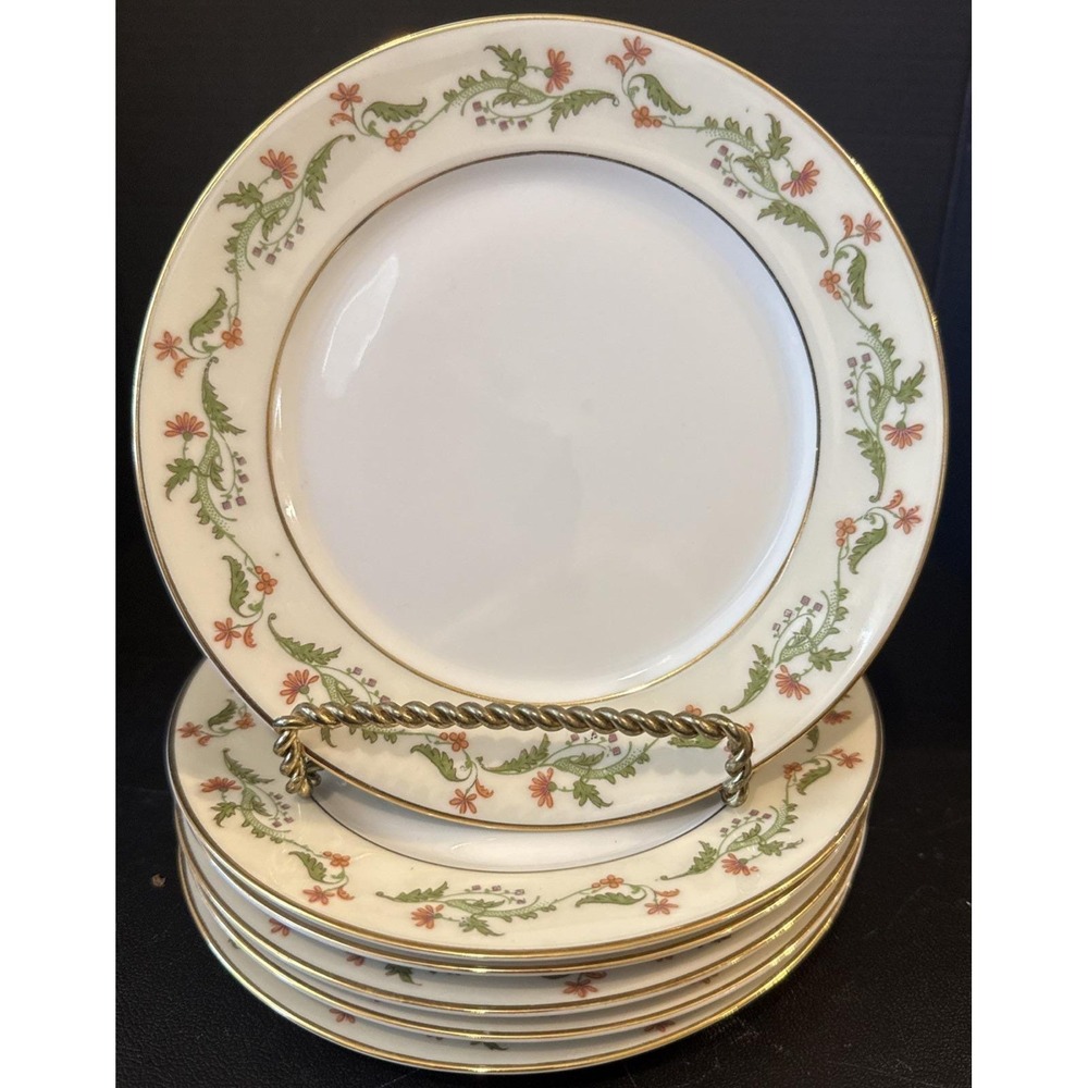 Heinrich Selb Bavaria Germany Gold Trim Pink Flower Bread Butter Plates Set Of 6